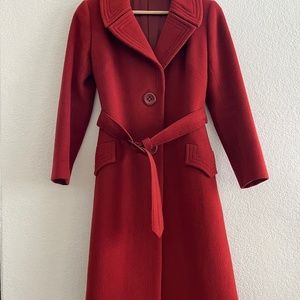 Vintage Red Belted Wool Topcoat